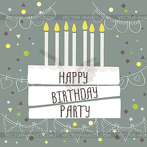 Happy birthday party ,cute card with cake and - vector clipart