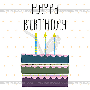 Happy birthday card. Birthday cake - vector image