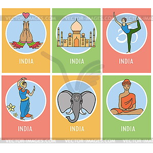 Set of India cartoon card or icons - vector clip art