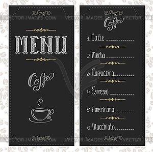 Coffee menu card for different types of coffee - vector clipart