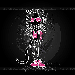 Rock girl cat - vector image