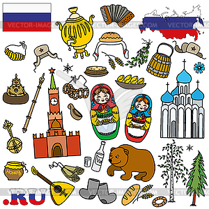 Russian symbols, travel Russia, Russian traditions - vector image