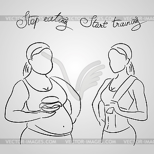 Fat and thin silhouettes of female figures. Thin - stock vector clipart