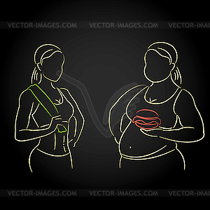 Fat and thin silhouettes of female figures - vector image