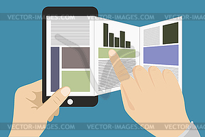 Online reading news or web surfing using smartphone - vector image