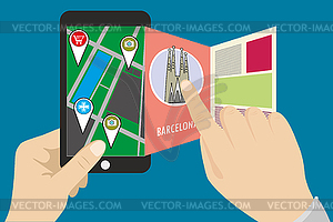 Guide on mobile phone - vector clipart