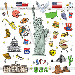 I love USA . doodle elements, objects or icon - vector image