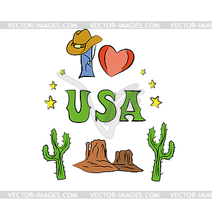 USA doodle elements. American travel symbols - vector image