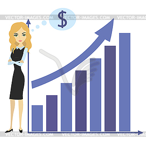 Business woman and growth chart - vector image