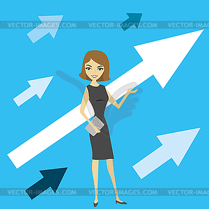 Business woman holding hand arrow growth - vector image