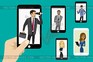 Staff Search using mobile phone - vector image