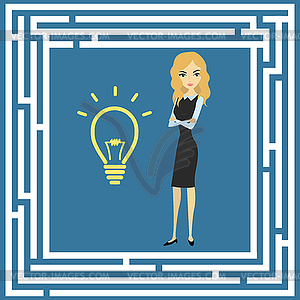 Business idea concept, labyrinth and businesswoman - vector image