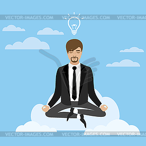 Businessman in lotus position sitting on cloud - vector clip art