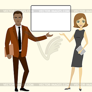 Business man and woman, place for an inscription - vector clip art