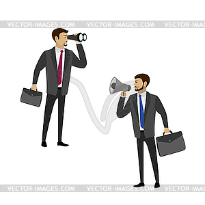 Two businessmen - one with megaphone, second with - vector clip art