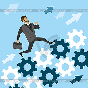 Businessman run on gears to success - vector clipart / vector image