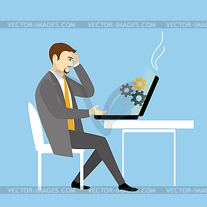 Man Working On laptop Computer.Businessman with idea - vector image