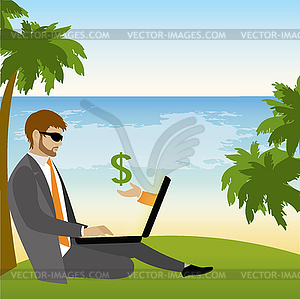 Freelancer dressed in business suit sitting under - vector image