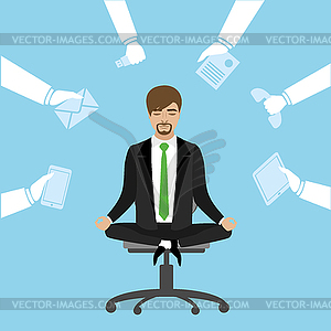 Office worker relaxes and meditates in lotus - vector image