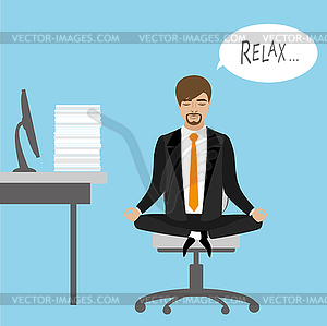 Office worker relaxes and meditates in lotus - vector image