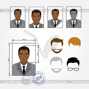 Set face, business suits, clothing, hairstyles - color vector clipart