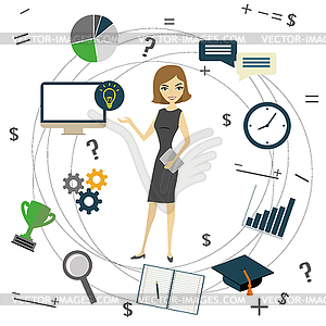 Business idea concept, business woman and business - vector clipart