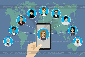 Global Communication between people ,flat design - vector image