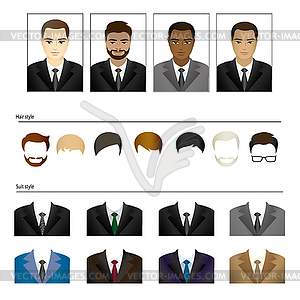 Set templates business suits and hairstyles, - royalty-free vector clipart