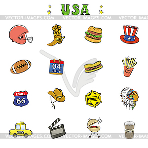 American Culture Icons or objects - color vector clipart