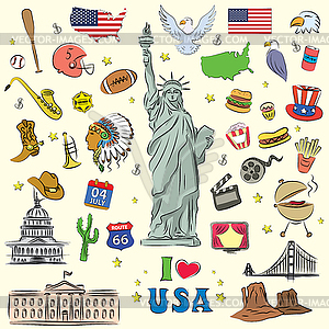 I love United States, set of characters, icons, - vector clipart