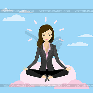 Business woman is meditating and relaxing with clou - vector image