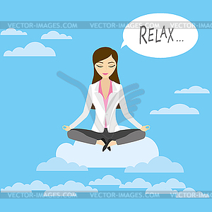 Professional woman meditating sitting on cloud, - vector clipart