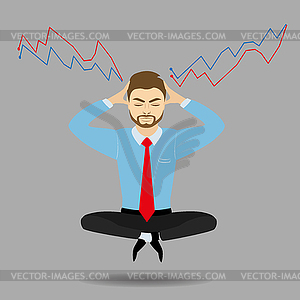 Businessman meditates in lotus position. Harmony, - vector image