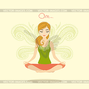 Woman meditating in lotus pose - vector clipart