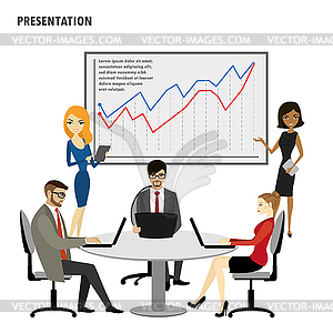 Презентация группы деловых людей Flip Chart - иллюстрация в векторном формате