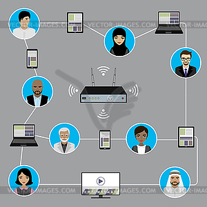 Connection between business people with smart - vector clipart