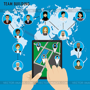 Business Team building. Different avatar people on - royalty-free vector clipart