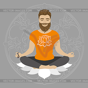 Man meditating in lotus pose - color vector clipart