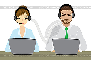 Customer service representative at computer in - vector image