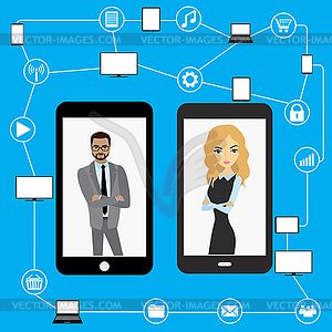 Conceptual picture of connection between gadgets - vector clipart