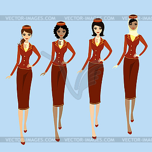 Air hostess in uniform and formal hat - vector clipart