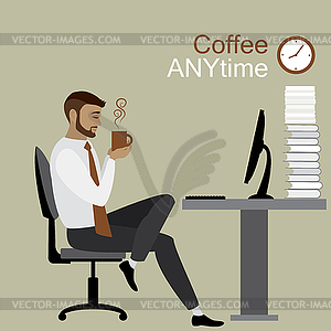 Businessman or office worker holding cup of - vector image