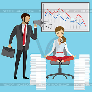 Boss with megaphone yelling at manager or office - vector image