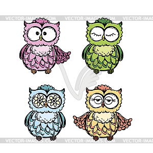Collection of different owls,hand drawing - vector clipart