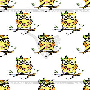 Seamless doodle owl pattern background - color vector clipart