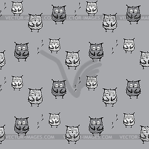 Seamless doodle owl pattern background - vector clip art