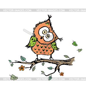owl on branch drawing