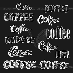 Coffee lettering in different styles, - vector clipart