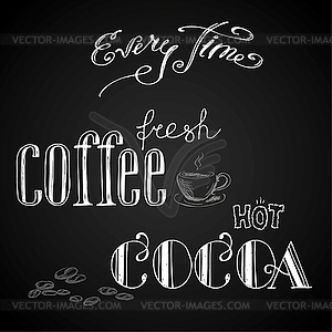 Coffee and cocoa lettering, - vector clip art