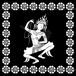 Apsara dance, white silhouette - vector image